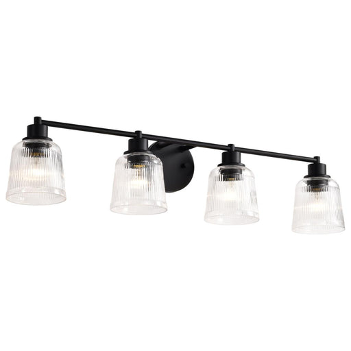 SATCO/NUVO Grayson 4 Light Vanity Matte Black Finish Clear Ribbed Glass (60-8604)