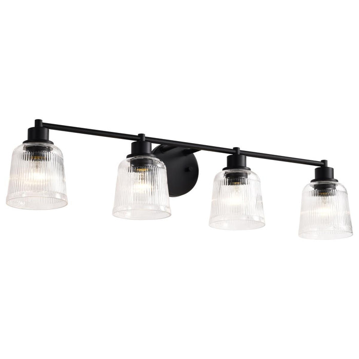 SATCO/NUVO Grayson 4 Light Vanity Matte Black Finish Clear Ribbed Glass (60-8604)