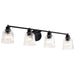 SATCO/NUVO Grayson 4 Light Vanity Matte Black Finish Clear Ribbed Glass (60-8604)