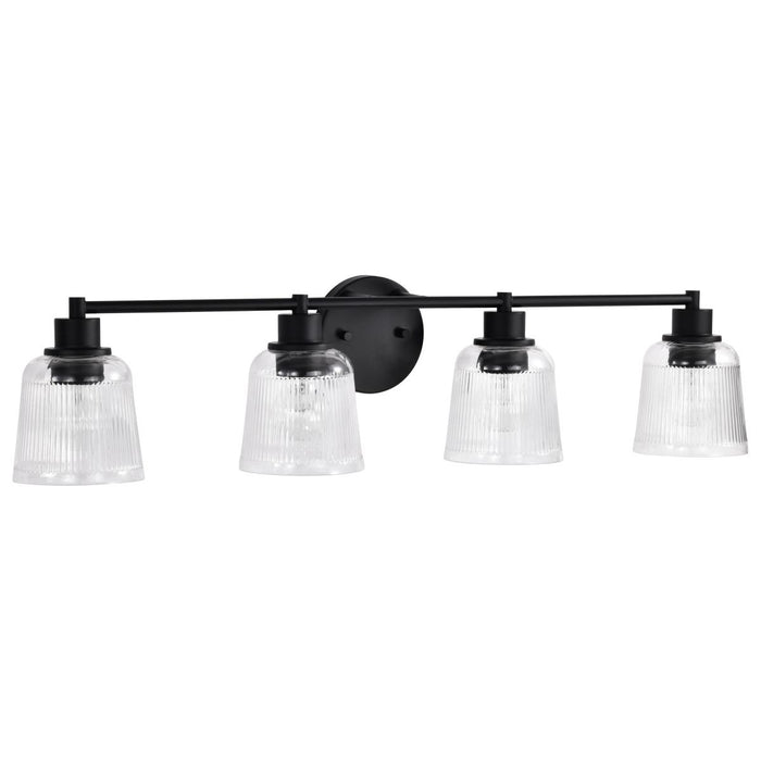SATCO/NUVO Grayson 4 Light Vanity Matte Black Finish Clear Ribbed Glass (60-8604)