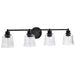SATCO/NUVO Grayson 4 Light Vanity Matte Black Finish Clear Ribbed Glass (60-8604)