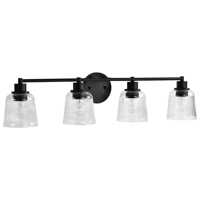SATCO/NUVO Grayson 4 Light Vanity Matte Black Finish Clear Ribbed Glass (60-8604)