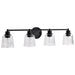 SATCO/NUVO Grayson 4 Light Vanity Matte Black Finish Clear Ribbed Glass (60-8604)