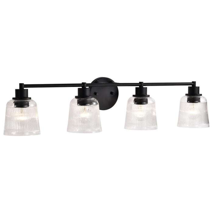 SATCO/NUVO Grayson 4 Light Vanity Matte Black Finish Clear Ribbed Glass (60-8604)
