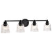 SATCO/NUVO Grayson 4 Light Vanity Matte Black Finish Clear Ribbed Glass (60-8604)