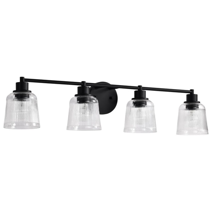 SATCO/NUVO Grayson 4 Light Vanity Matte Black Finish Clear Ribbed Glass (60-8604)