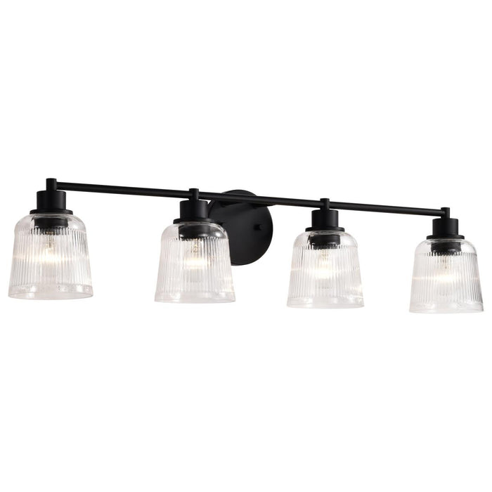 SATCO/NUVO Grayson 4 Light Vanity Matte Black Finish Clear Ribbed Glass (60-8604)