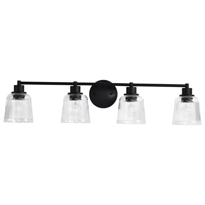 SATCO/NUVO Grayson 4 Light Vanity Matte Black Finish Clear Ribbed Glass (60-8604)