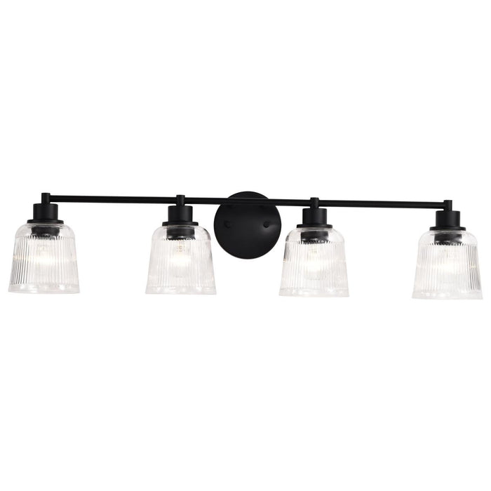 SATCO/NUVO Grayson 4 Light Vanity Matte Black Finish Clear Ribbed Glass (60-8604)
