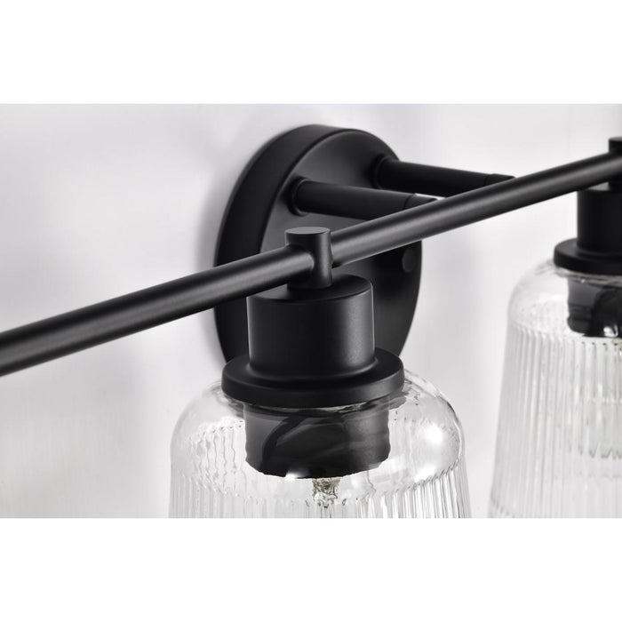 SATCO/NUVO Grayson 4 Light Vanity Matte Black Finish Clear Ribbed Glass (60-8604)