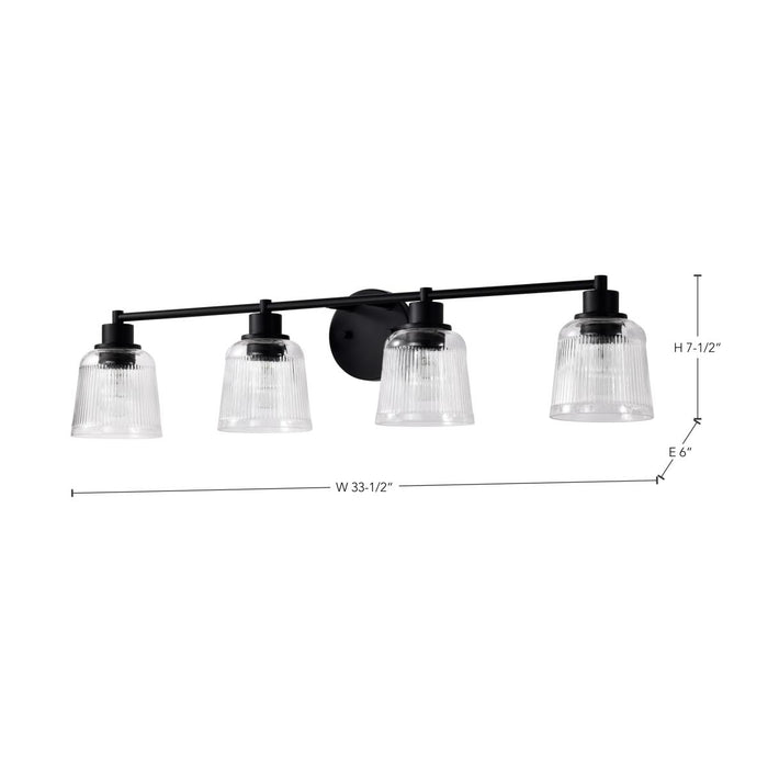 SATCO/NUVO Grayson 4 Light Vanity Matte Black Finish Clear Ribbed Glass (60-8604)
