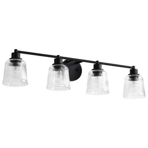 SATCO/NUVO Grayson 4 Light Vanity Matte Black Finish Clear Ribbed Glass (60-8604)