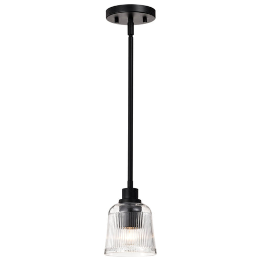 SATCO/NUVO Grayson 1 Light Mini Pendant Matte Black Finish Clear Ribbed Glass (60-8605)