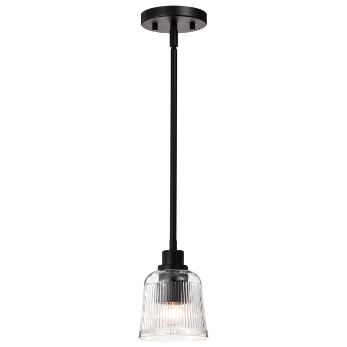 SATCO/NUVO Grayson 1 Light Mini Pendant Matte Black Finish Clear Ribbed Glass (60-8605)
