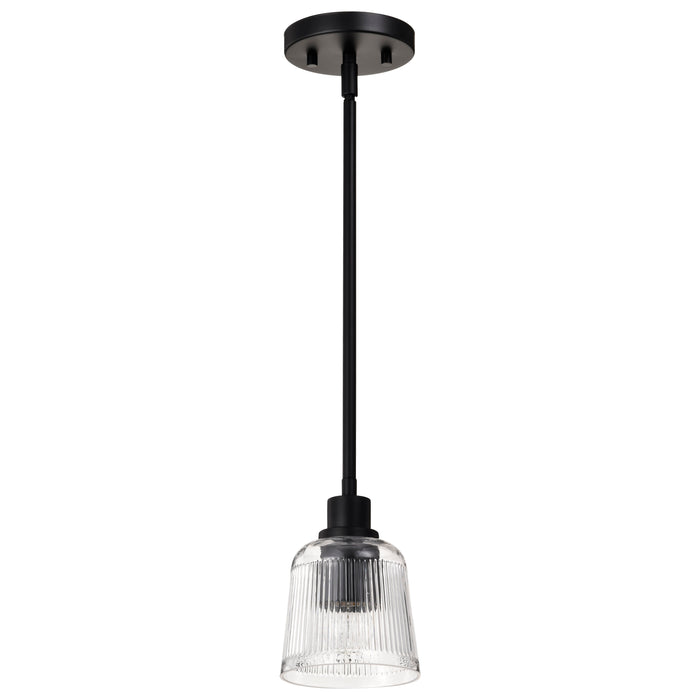 SATCO/NUVO Grayson 1 Light Mini Pendant Matte Black Finish Clear Ribbed Glass (60-8605)