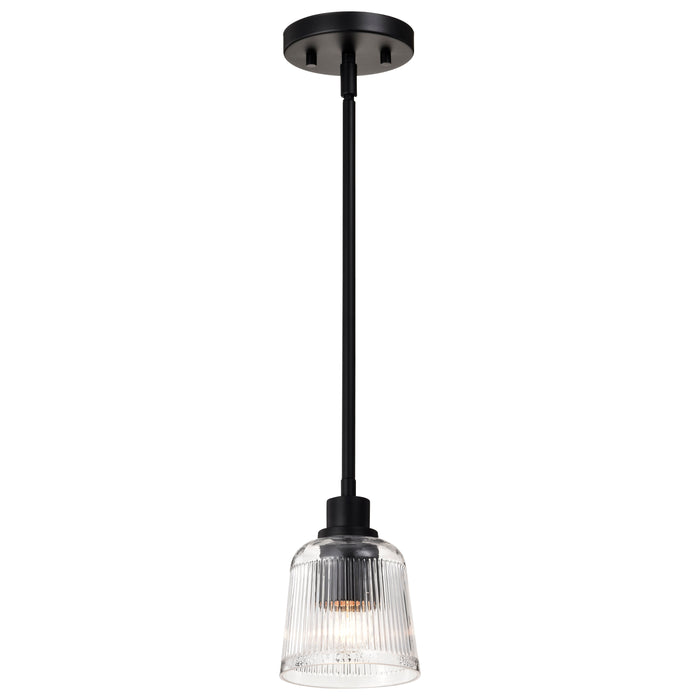 SATCO/NUVO Grayson 1 Light Mini Pendant Matte Black Finish Clear Ribbed Glass (60-8605)