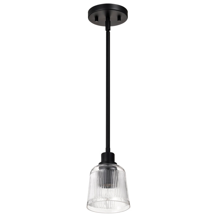 SATCO/NUVO Grayson 1 Light Mini Pendant Matte Black Finish Clear Ribbed Glass (60-8605)