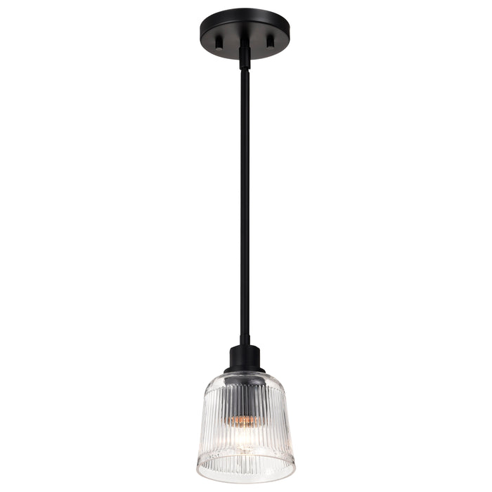 SATCO/NUVO Grayson 1 Light Mini Pendant Matte Black Finish Clear Ribbed Glass (60-8605)