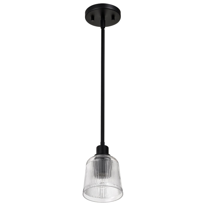 SATCO/NUVO Grayson 1 Light Mini Pendant Matte Black Finish Clear Ribbed Glass (60-8605)