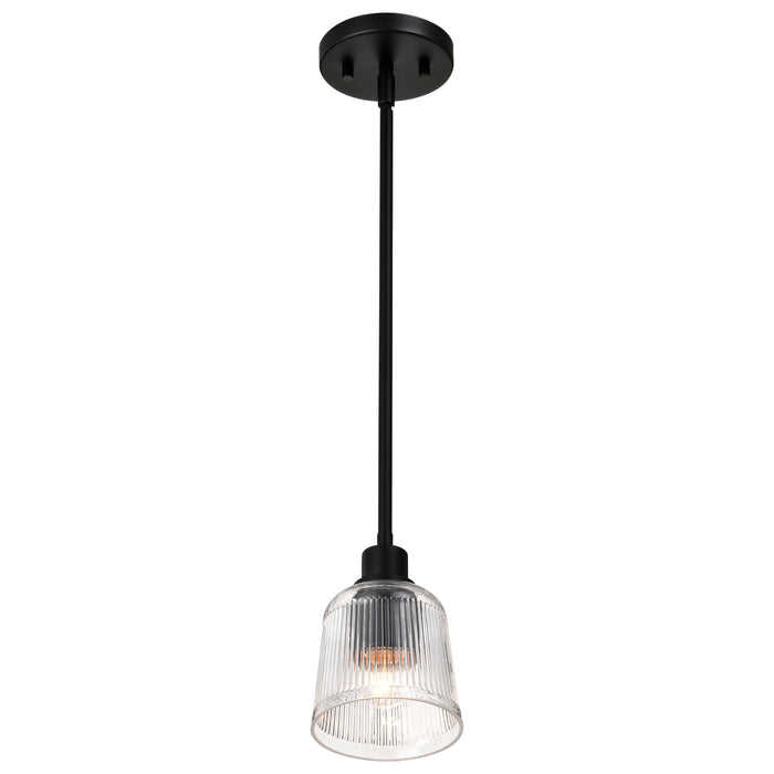 SATCO/NUVO Grayson 1 Light Mini Pendant Matte Black Finish Clear Ribbed Glass (60-8605)