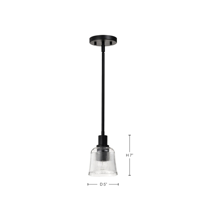 SATCO/NUVO Grayson 1 Light Mini Pendant Matte Black Finish Clear Ribbed Glass (60-8605)