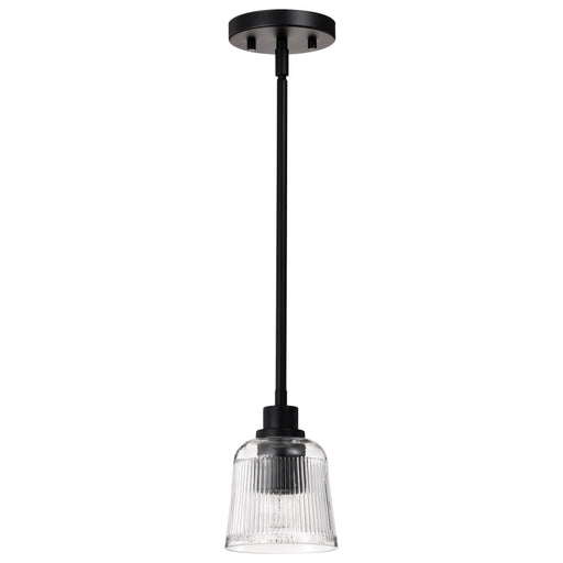 SATCO/NUVO Grayson 1 Light Mini Pendant Matte Black Finish Clear Ribbed Glass (60-8605)