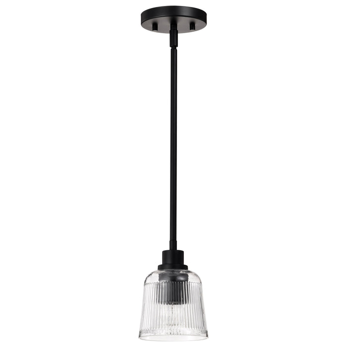 SATCO/NUVO Grayson 1 Light Mini Pendant Matte Black Finish Clear Ribbed Glass (60-8605)