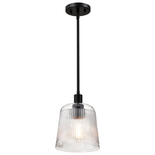SATCO/NUVO Grayson Small Pendant Matte Black Finish Clear Ribbed Glass (60-8606)