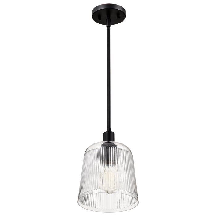 SATCO/NUVO Grayson Small Pendant Matte Black Finish Clear Ribbed Glass (60-8606)
