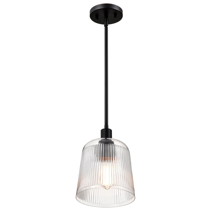 SATCO/NUVO Grayson Small Pendant Matte Black Finish Clear Ribbed Glass (60-8606)