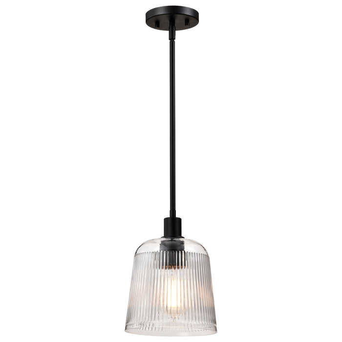 SATCO/NUVO Grayson Small Pendant Matte Black Finish Clear Ribbed Glass (60-8606)