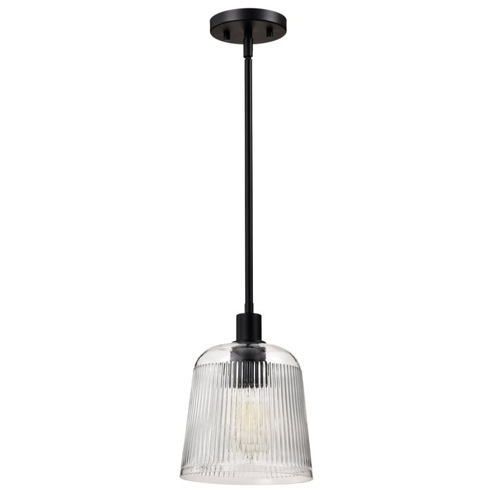 SATCO/NUVO Grayson Small Pendant Matte Black Finish Clear Ribbed Glass (60-8606)