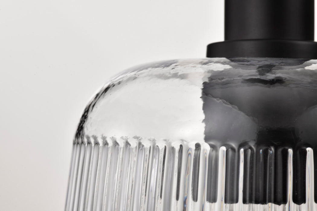 SATCO/NUVO Grayson Small Pendant Matte Black Finish Clear Ribbed Glass (60-8606)