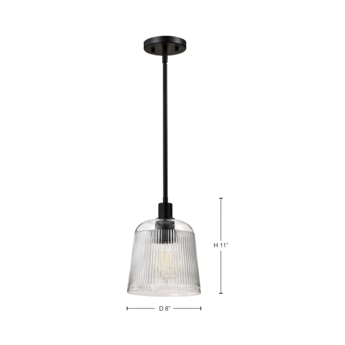 SATCO/NUVO Grayson Small Pendant Matte Black Finish Clear Ribbed Glass (60-8606)