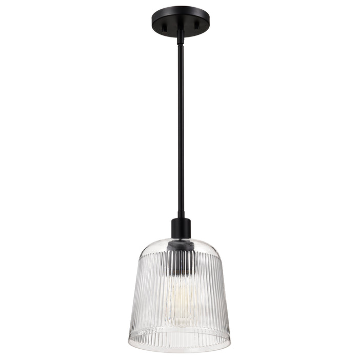 SATCO/NUVO Grayson Small Pendant Matte Black Finish Clear Ribbed Glass (60-8606)