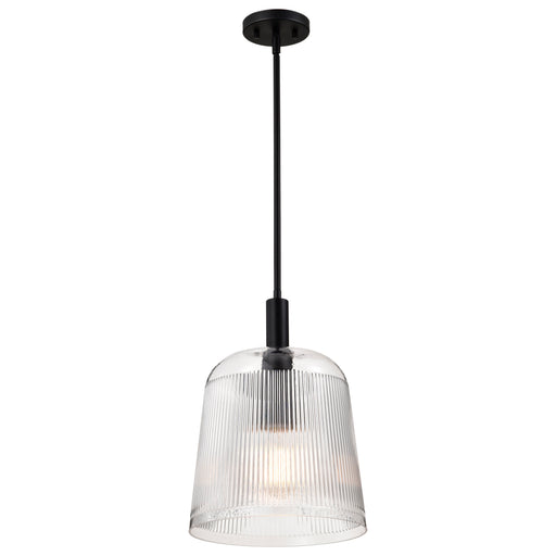 SATCO/NUVO Grayson Large Pendant Matte Black Finish Clear Ribbed Glass (60-8607)