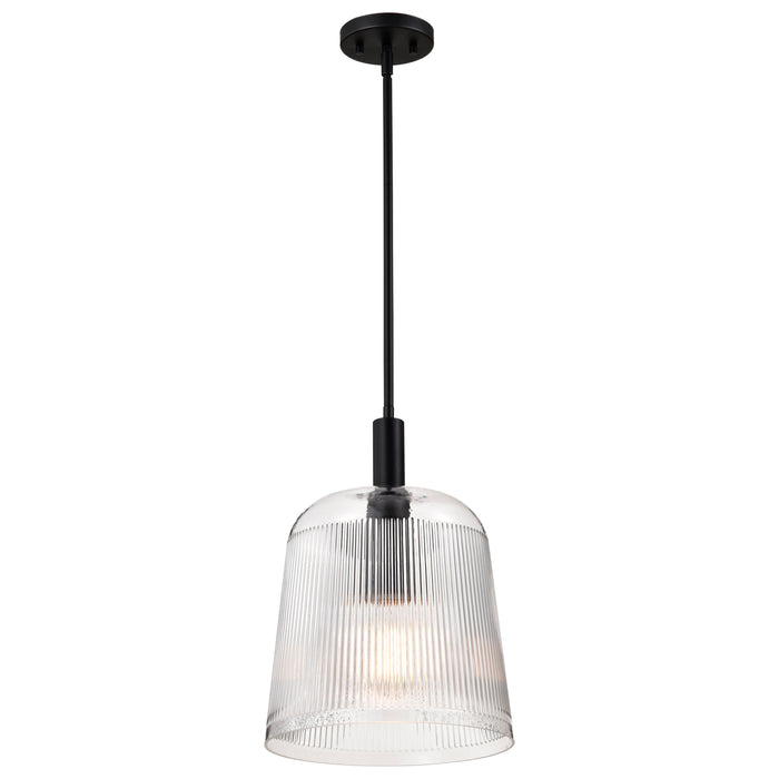 SATCO/NUVO Grayson Large Pendant Matte Black Finish Clear Ribbed Glass (60-8607)