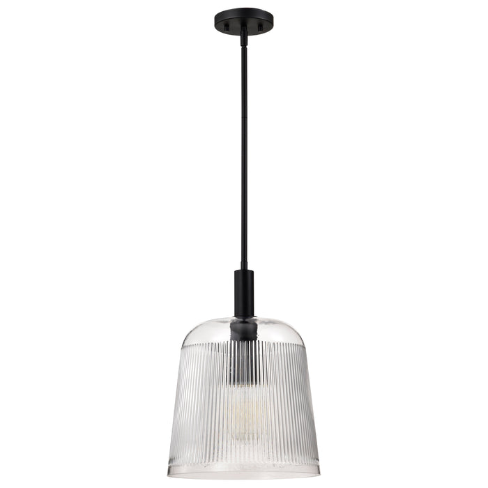 SATCO/NUVO Grayson Large Pendant Matte Black Finish Clear Ribbed Glass (60-8607)