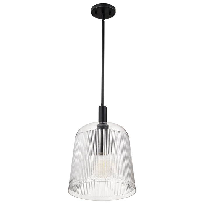SATCO/NUVO Grayson Large Pendant Matte Black Finish Clear Ribbed Glass (60-8607)