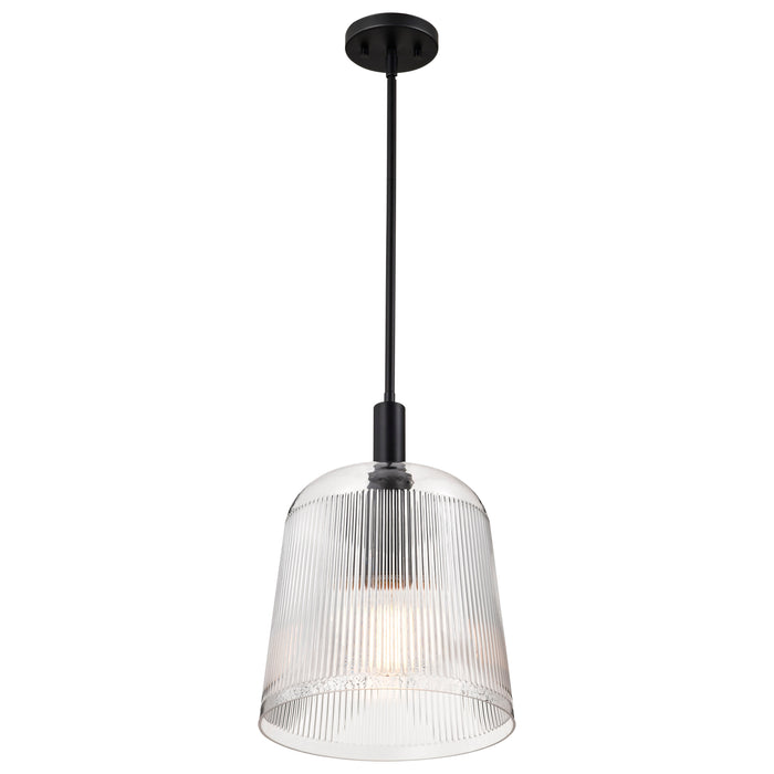 SATCO/NUVO Grayson Large Pendant Matte Black Finish Clear Ribbed Glass (60-8607)