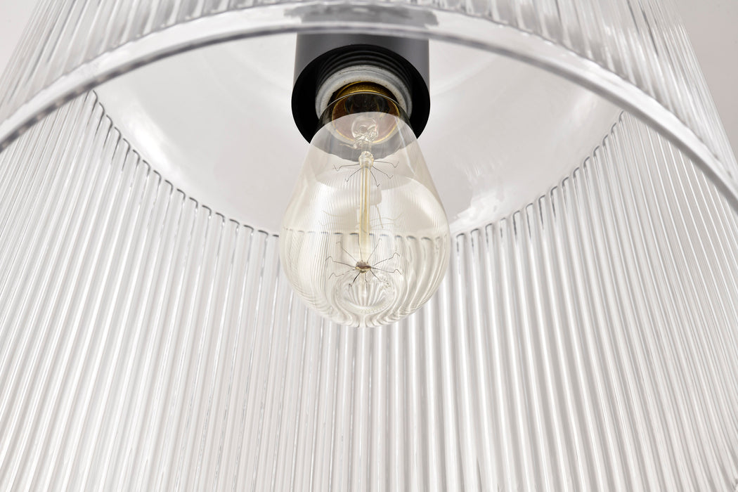 SATCO/NUVO Grayson Large Pendant Matte Black Finish Clear Ribbed Glass (60-8607)