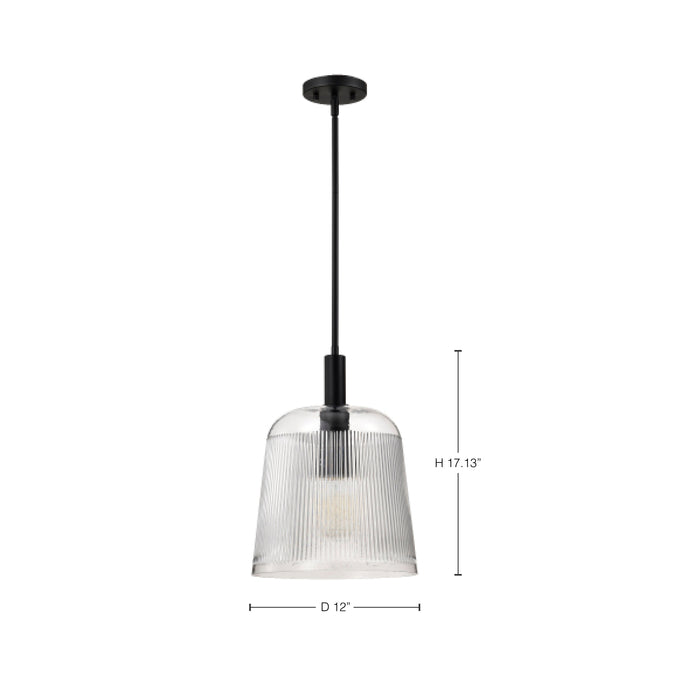 SATCO/NUVO Grayson Large Pendant Matte Black Finish Clear Ribbed Glass (60-8607)