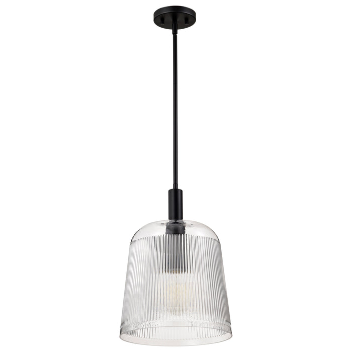 SATCO/NUVO Grayson Large Pendant Matte Black Finish Clear Ribbed Glass (60-8607)