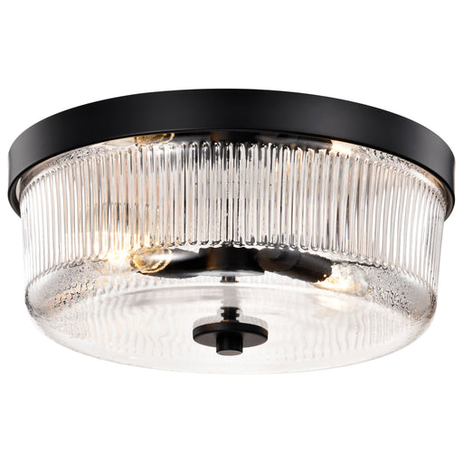 SATCO/NUVO Grayson Small Flush Mount Matte Black Finish Clear Ribbed Glass (60-8608)