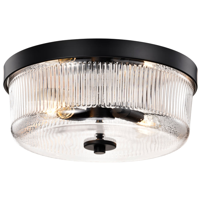 SATCO/NUVO Grayson Small Flush Mount Matte Black Finish Clear Ribbed Glass (60-8608)