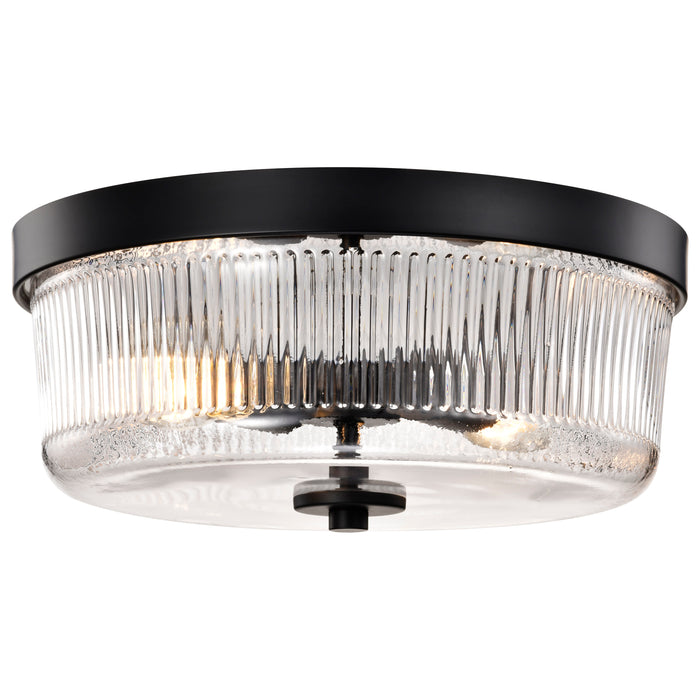 SATCO/NUVO Grayson Small Flush Mount Matte Black Finish Clear Ribbed Glass (60-8608)