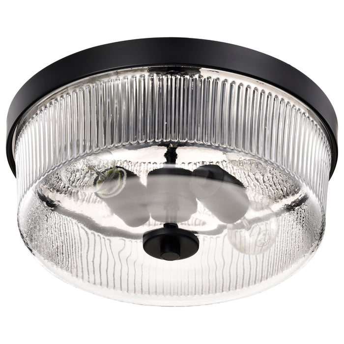 SATCO/NUVO Grayson Small Flush Mount Matte Black Finish Clear Ribbed Glass (60-8608)