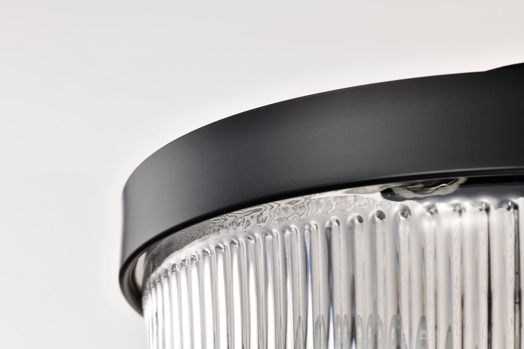 SATCO/NUVO Grayson Small Flush Mount Matte Black Finish Clear Ribbed Glass (60-8608)