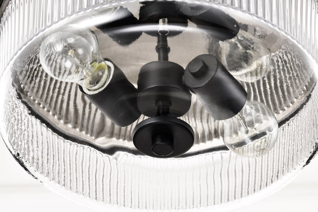 SATCO/NUVO Grayson Small Flush Mount Matte Black Finish Clear Ribbed Glass (60-8608)