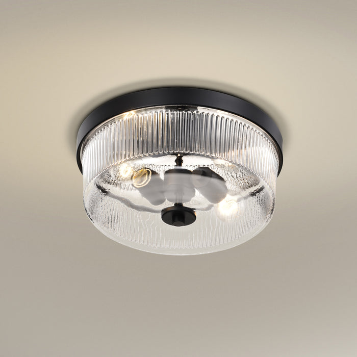 SATCO/NUVO Grayson Small Flush Mount Matte Black Finish Clear Ribbed Glass (60-8608)